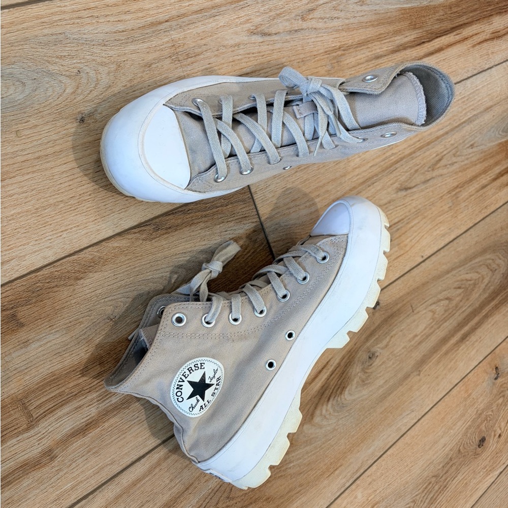 Converse High Top Lug-Sole Sneakers - Beige & White - Picture 9 of 9